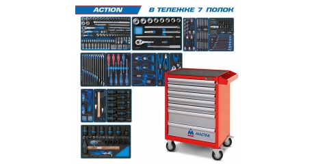 Инструментальная тележка с набором инструментов "ACTION" 327 предметов KING TONY 934-327AMR (красная)