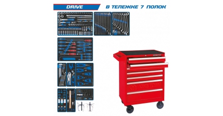 Тележка красная с инструментом "DRIVE" 251 предмет KING TONY 934-251MRV