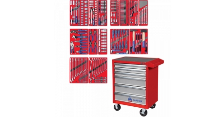 Тележка инструментальная с набором инструментов "ЛИДЕР" 270 предметов МАСТАК 52-06270R
