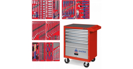 Тележка инструментальная с набором инструментов "МАСТЕР" в красной тележке, 205 предметов МАСТАК 52-05205R