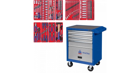 Тележка инструментальная с набором инструментов "СТАНДАРТ" 186 предметов МАСТАК 52-04186B