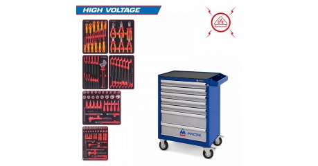 Набор инструментов "HIGH VOLTAGE" KING TONY 934-117AMBE в синей тележке, 117 предметов