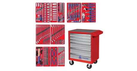 Набор инструментов МАСТЕР в красной тележке 205 предметов МАСТАК 52-06205R