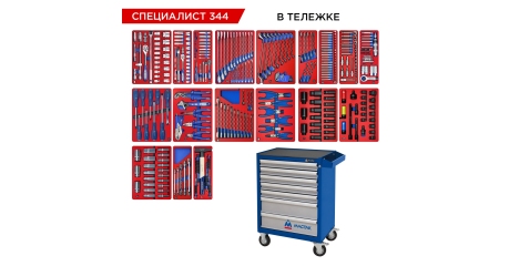 Набор инструментов СПЕЦИАЛИСТ 344 в тележке МАСТАК (344 предмета)