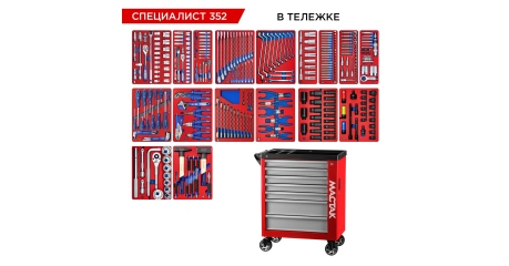 Набор инструментов СПЕЦИАЛИСТ 352 в красной тележке МАСТАК 50-07352R (352 предмета)