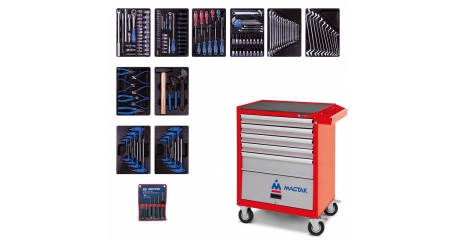 Инструментальная тележка с набором инструментов 173 предмета KING TONY 932-000AMR (красная)