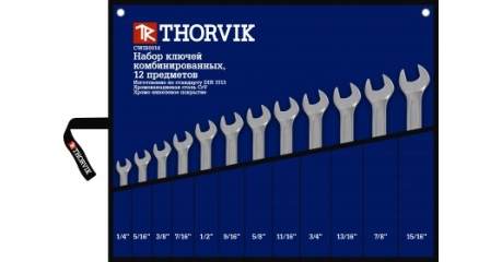 Набор ключей гаечных комбинированных дюймовых в сумке 1/4"--15/16" 12 предметов Thorvik CWIS0012