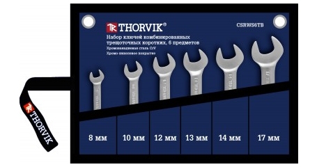 Набор ключей гаечных комбинированных трещоточных коротких в сумке 8-17 мм 6 предметов Thorvik CSRWS6TB