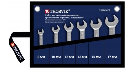 Набор ключей гаечных комбинированных трещоточных коротких в сумке 8-17 мм 6 предметов Thorvik CSRWS6TB