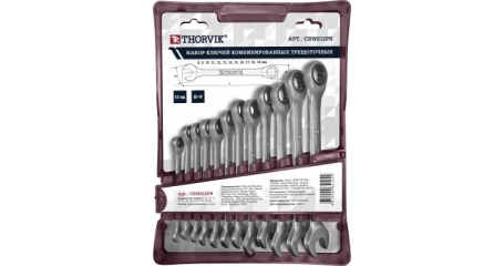 Набор ключей гаечных комбинированных трещоточных на держателе 8-19 мм 12 предметов Thorvik CRWS12PR