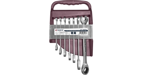 Набор ключей гаечных комбинированных трещоточных на держателе Thorvik CRWS7PR, 8-19 мм