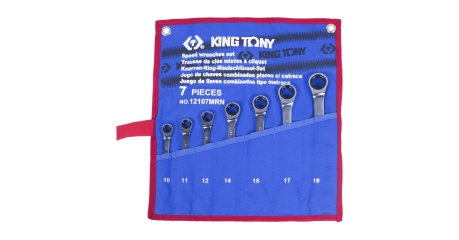 Набор комбинированных трещоточных ключей, 10-19 мм, чехол из теторона, 7 предметов KING TONY 12107MRN