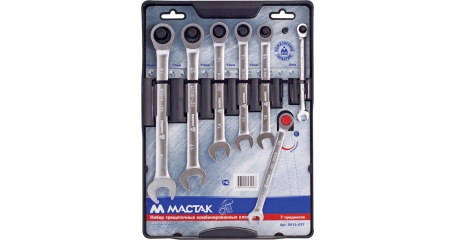 Набор комбинированных трещоточных ключей, 8-19 мм, 7 предметов МАСТАК 0213-07T