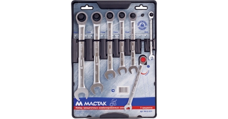 Набор комбинированных трещоточных ключей, 8-19 мм, 7 предметов МАСТАК 0213-07T