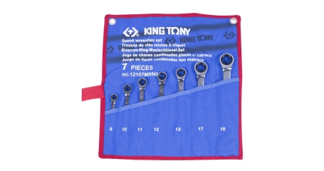 Набор комбинированных трещоточных ключей, 8-19 мм, чехол из теторона, 7 предметов KING TONY 12107MRN01