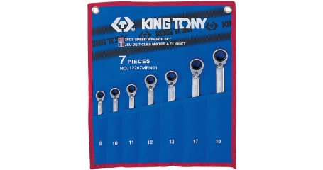 Набор комбинированных трещоточных ключей, 8-19 мм, чехол из теторона, 7 предметов KING TONY 12207MRN01
