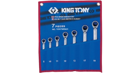 Набор комбинированных трещоточных ключей, 8-19 мм, чехол из теторона, 7 предметов KING TONY 12207MRN01