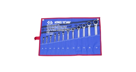 Набор комбинированных трещоточных ключей, 8-24 мм, чехол из теторона, 12 предметов KING TONY 12112MRN