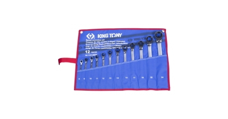 Набор комбинированных трещоточных ключей, 8-24 мм, чехол из теторона, 12 предметов KING TONY 12212MRN