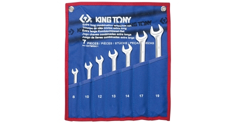Набор комбинированных удлиненных ключей, 8-19 мм, чехол из теторона, 7 предметов KING TONY 12C7MRN01