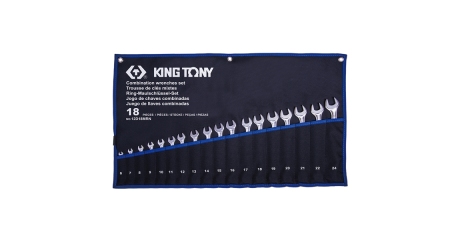Набор комбинированных ключей KING TONY 12D18MRN, 6-24 мм, чехол из теторона, 18 предметов
