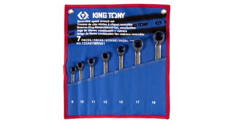 Набор комбинированных трещоточных ключей 8-19 мм чехол из теторона 7 предметов KING TONY 122A07MRN01