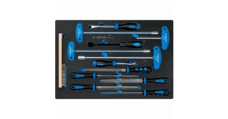 Набор напильников, ключей торцевых Т-типа, съемники клипс и металлическая щетка, ложемент, 13 предметов KING TONY 9-90413TQV