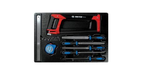 Набор напильников, рулетка, линейка и ножовка, ложемент, 8 предметов KING TONY 9-90408TQ