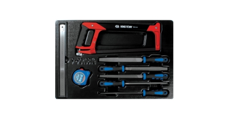 Набор напильников, рулетка, линейка и ножовка, ложемент, 8 предметов KING TONY 9-90408TQ