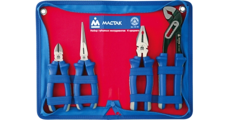 Набор пассатижей, плоскогубцев и бокорезов МАСТАК 03-4Z в футляре на молнии, 4 шт