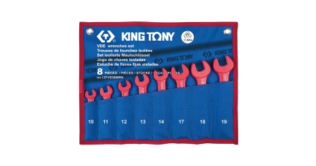 Набор рожковых диэлектрических ключей KING TONY 12FVE08MRN, 10-19 мм, чехол из теторона, 8 предметов