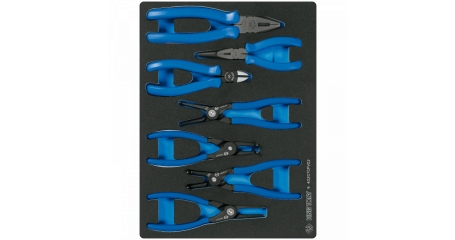 Набор съемников стопорных колец, пассатижей и бокорезов, ложемент, 7 предметов KING TONY 9-40207GPV02