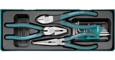 Набор шарнирно-губцевого инструмента 3 предмета с набором ключей торцевых Н1,5-Н10 мм 9 предметов в ложементе JONNESWAY P018SP1