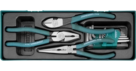 Набор шарнирно-губцевого инструмента 3 предмета с набором ключей торцевых Н1,5-Н10 мм 9 предметов в ложементе JONNESWAY P018SP1
