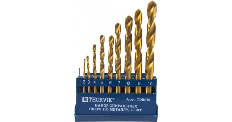 Набор спиральных сверл TDBS10 по металлу HSS TiN в пластиковом кейсе, d1.0-10.0 мм