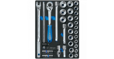 Набор торцевых головок 1/2" с принадлежностями, шестигранные, ложемент, 33 предмета KING TONY 9-4333MRV04