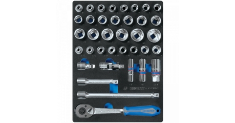 Набор торцевых головок 1/2" с принадлежностями, шестигранные, ложемент, 37 предметов KING TONY 9-4537MRV01