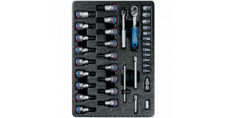 Набор торцевых головок 1/4" с принадлежностями, торцевые насадки HEX и TORX, ложемент, 37 предметов KING TONY 9-7537MR