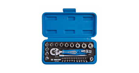 Набор торцевых головок с принадлежностями 1/4", двенадцатигранные, 4-14 мм, 27 предметов KING TONY 2027MRE