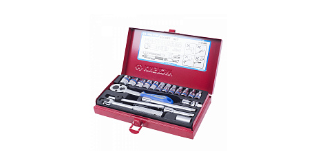 Набор торцевых головок с принадлежностями 1/4", шестигранные, 4-13 мм, 19 предметов KING TONY 2521MR