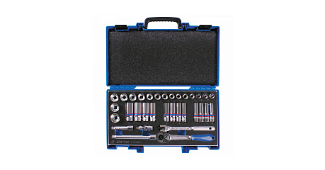 Набор торцевых головок с принадлежностями 3/8", шестигранные, 7-24 мм, 33 предмета, в комплекте бейсболка KING TONY M3533MRV