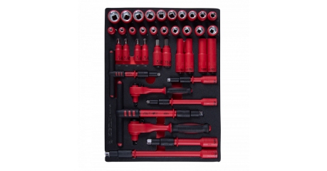 Набор торцевых диэлектрических головок с принадлежностями KING TONY 9-55VE01MRV 1/4", 3/8", шестигранные, 5-19 мм, ложемент, 38 предметов