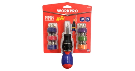 Отвертка 2X DRIVE 38-в-1 короткая с трещоткой WP221050 WORKPRO