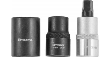 PBCSS3 Набор головок торцевых и насадки со вставкой-битой с пятигранным профилем для обслуживания тормозных механизмов 1/2"DR, 3 предмета