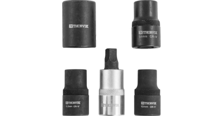 PBCSS5 Набор головок торцевых и насадки со вставкой-битой с пятигранным профилем для обслуживания тормозных механизмов 1/2"DR, 5 предметов