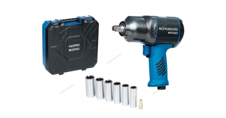 Пневмогайковерт ударный NORDBERG NP14101K, 1/2", 1300Нм, с глубокими головками в кейсе