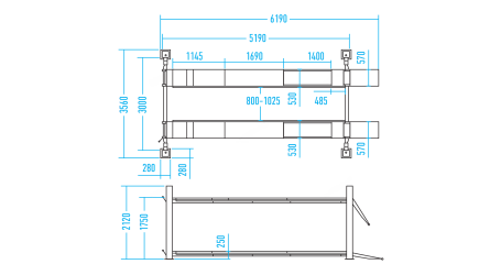Подъемник 4х-стоечный 5т 380В серый/синий NORDBERG 4450 для сход-развала c траверсой 3т от гидростанции