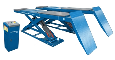Подъёмник ножничный для сход-развала без заглубления напольный 4 т 380 В синий NORDBERG N634-4B