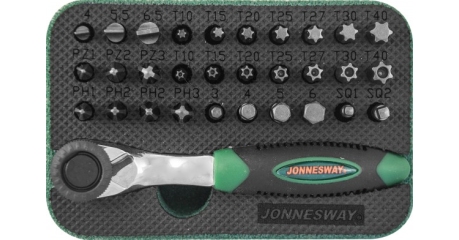 RD01032S Набор рукоятка трещоточная миниатюрная 1/4"DR со вставками-битами, 32 предмета