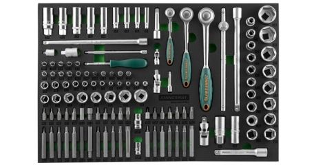 S04H45121SV Набор головок торцевых 1/4", 3/8", 1/2"DR с аксессуарами и вставками-битами в EVA ложементе 560x400 мм, 121 предмет